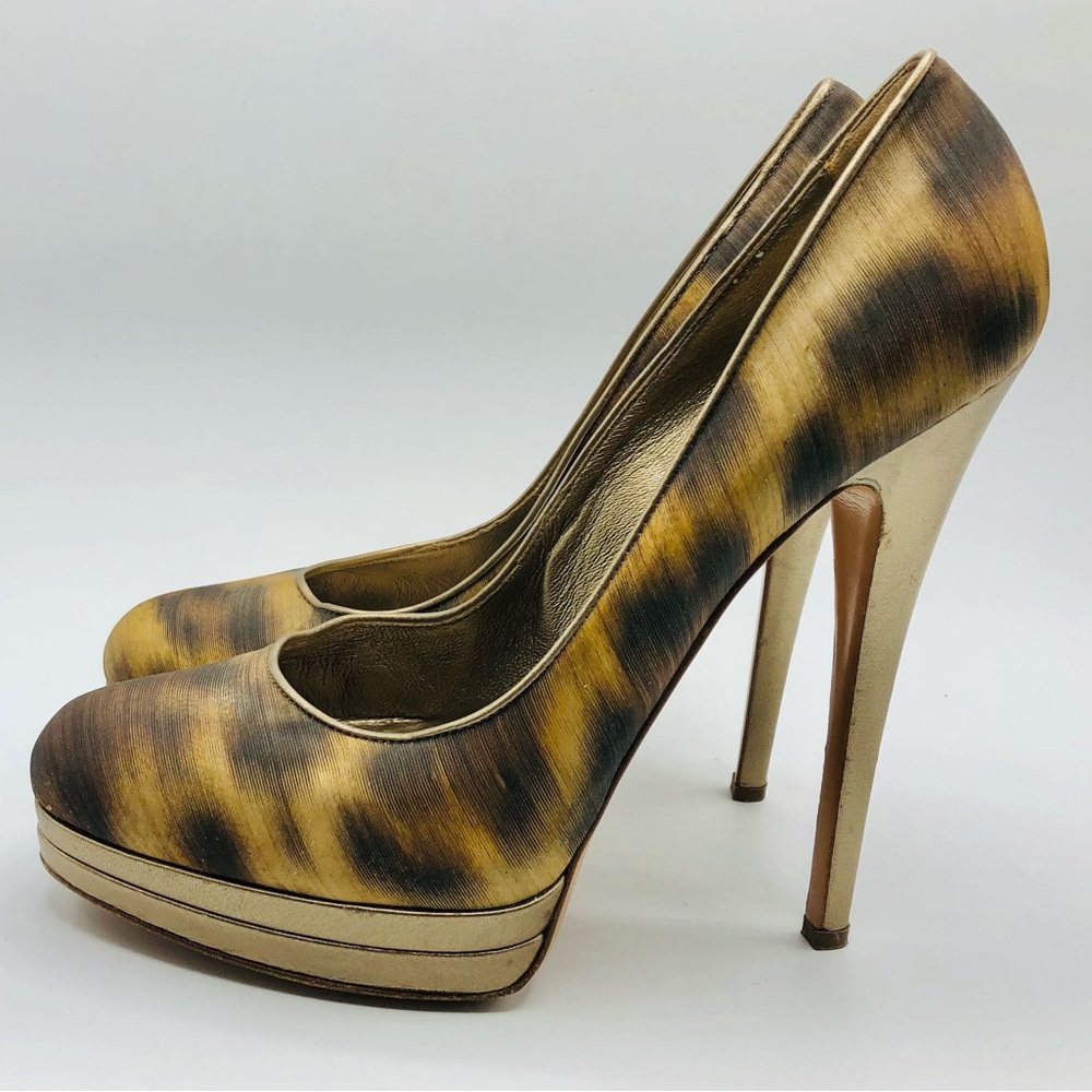 Casadei Brown Satin Gradient Platform Pumps Ultra High Heels 9B Italy Vero Cuoio